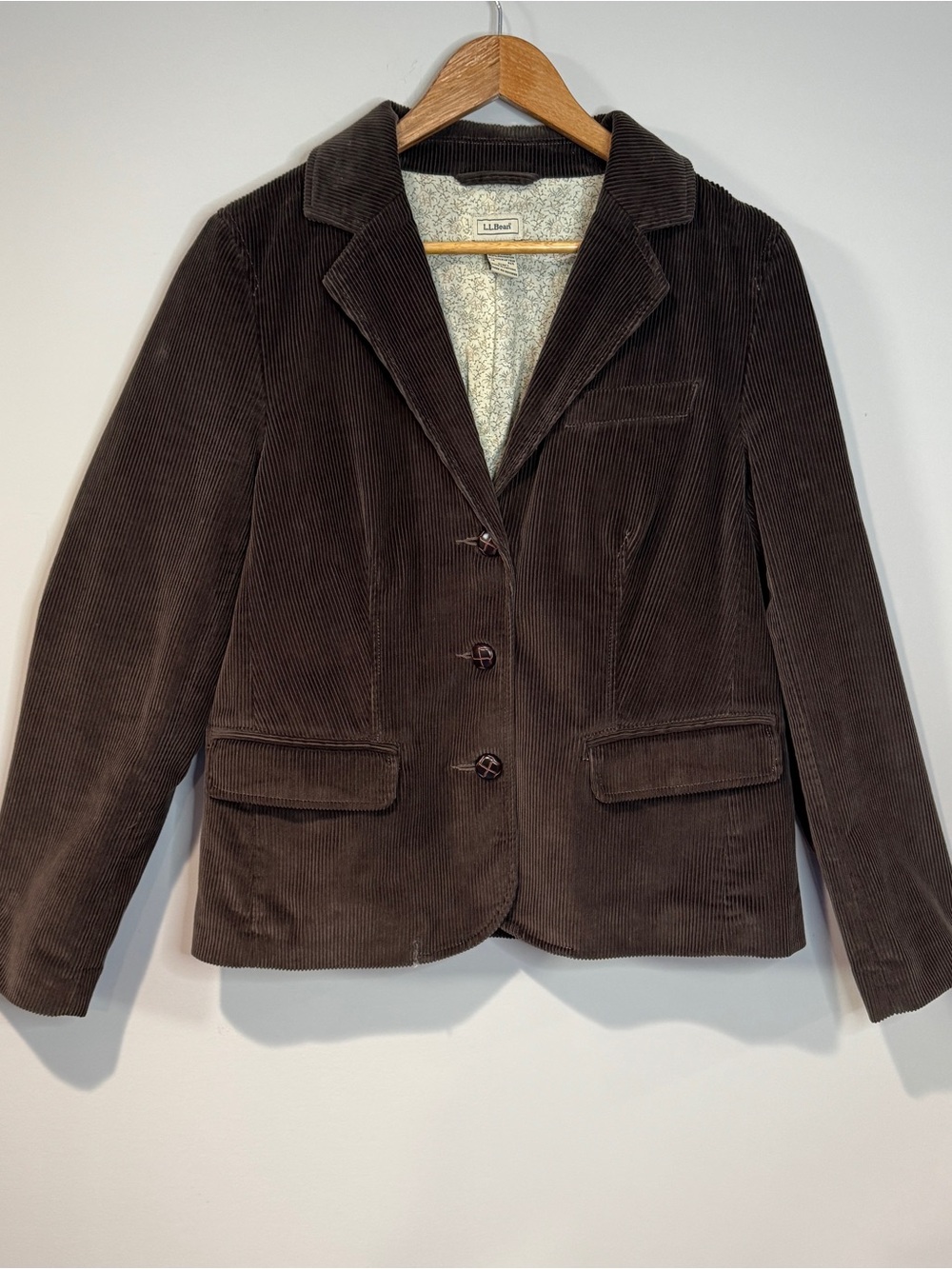 L.L. Bean Women’s Brown 100% Cotton Corduroy Blazer Jacket Dog Lining Size 14
